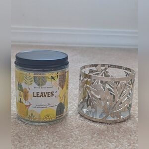 Bath and Body Work Leaves Single Wick Candle and Leaves Candle Holder